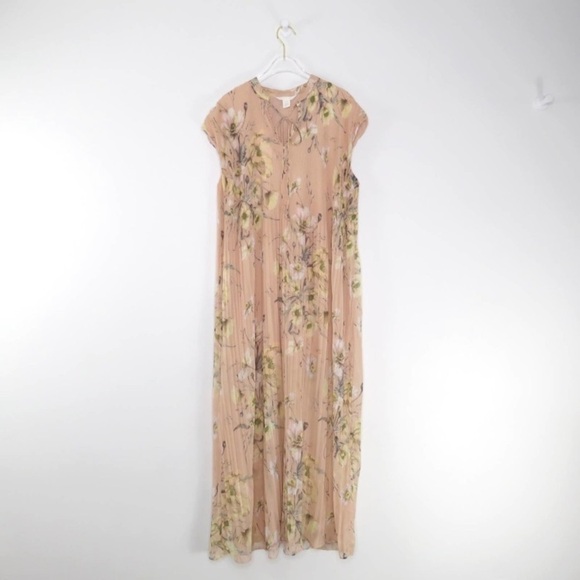 H&M Pink Floral Long Dress pleated crinkled size 6 - Picture 5 of 13